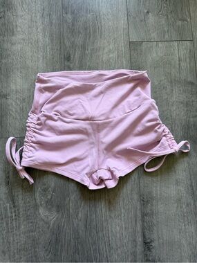 Ryderwear Light Pink High-Waist Ruched Side Tie Athletic Shorts